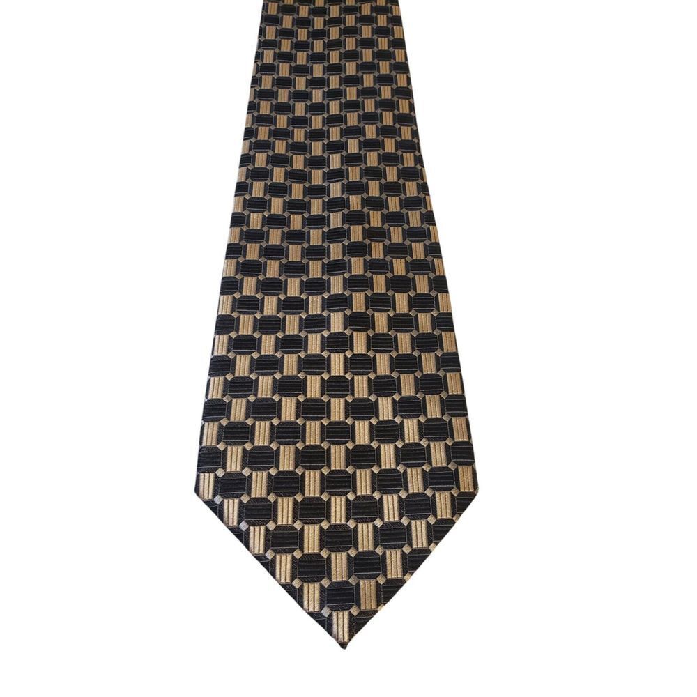 Van Heusen Neck Tie Sophisticated Luxury Black Tan Gray Geometric Business Power